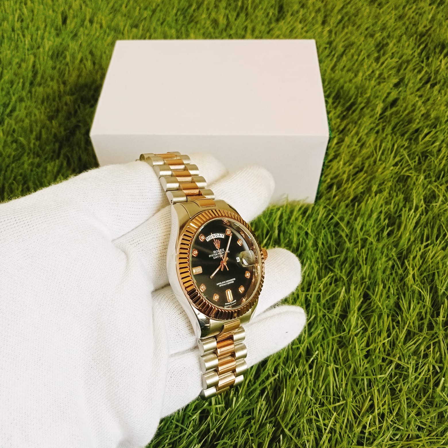 Rolex Style Day-Date Men’s Watch – Luxury Diamond Dial