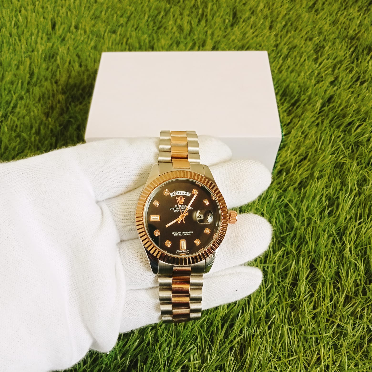 Rolex Style Day-Date Men’s Watch – Luxury Diamond Dial