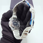 Patek Philippe Elegant Silver Watch – Black Dial.